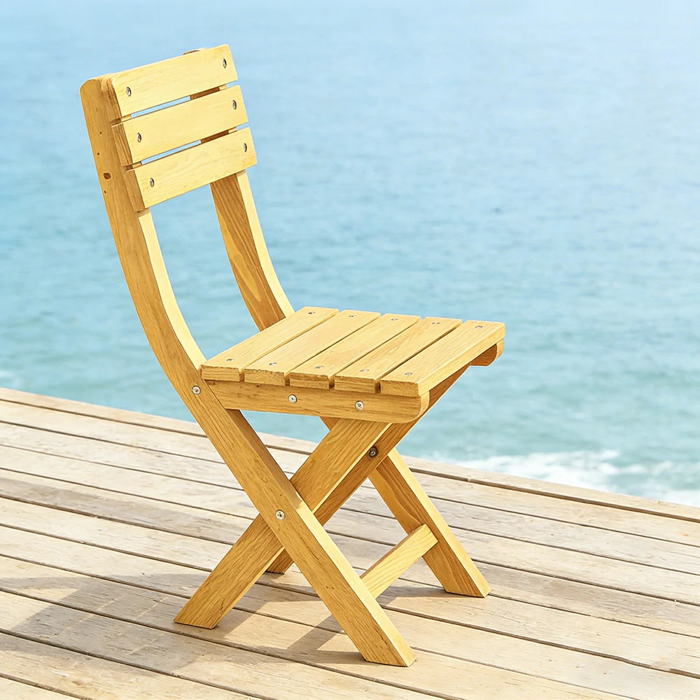 SOLARA Folding Outdoor Chair - Waterproof Anti-Rot Solid Timber - Portable Heavy-Duty Space-Saving Design - Yellow