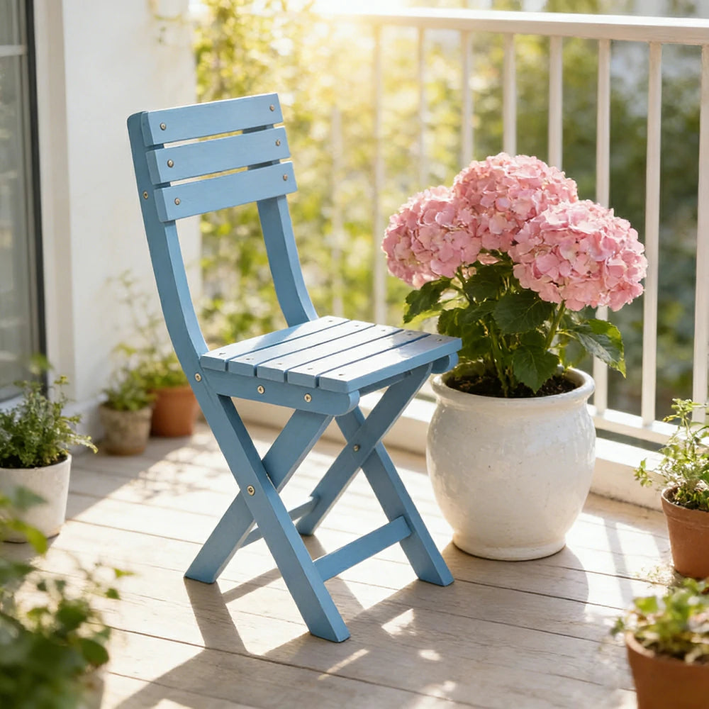 SOLARA Folding Outdoor Chair - Waterproof Anti-Rot Solid Timber - Portable Heavy-Duty Space-Saving Design - Blue