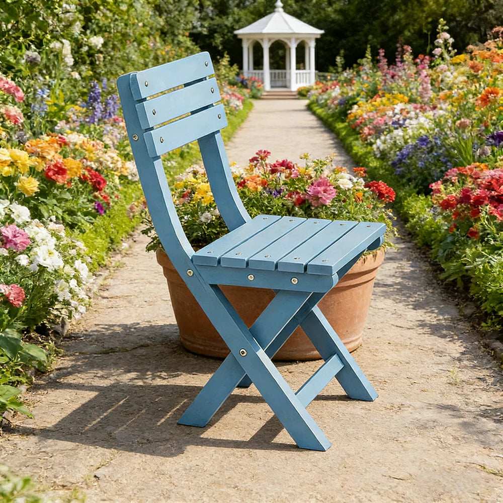 SOLARA Folding Outdoor Chair - Waterproof Anti-Rot Solid Timber - Portable Heavy-Duty Space-Saving Design - Blue