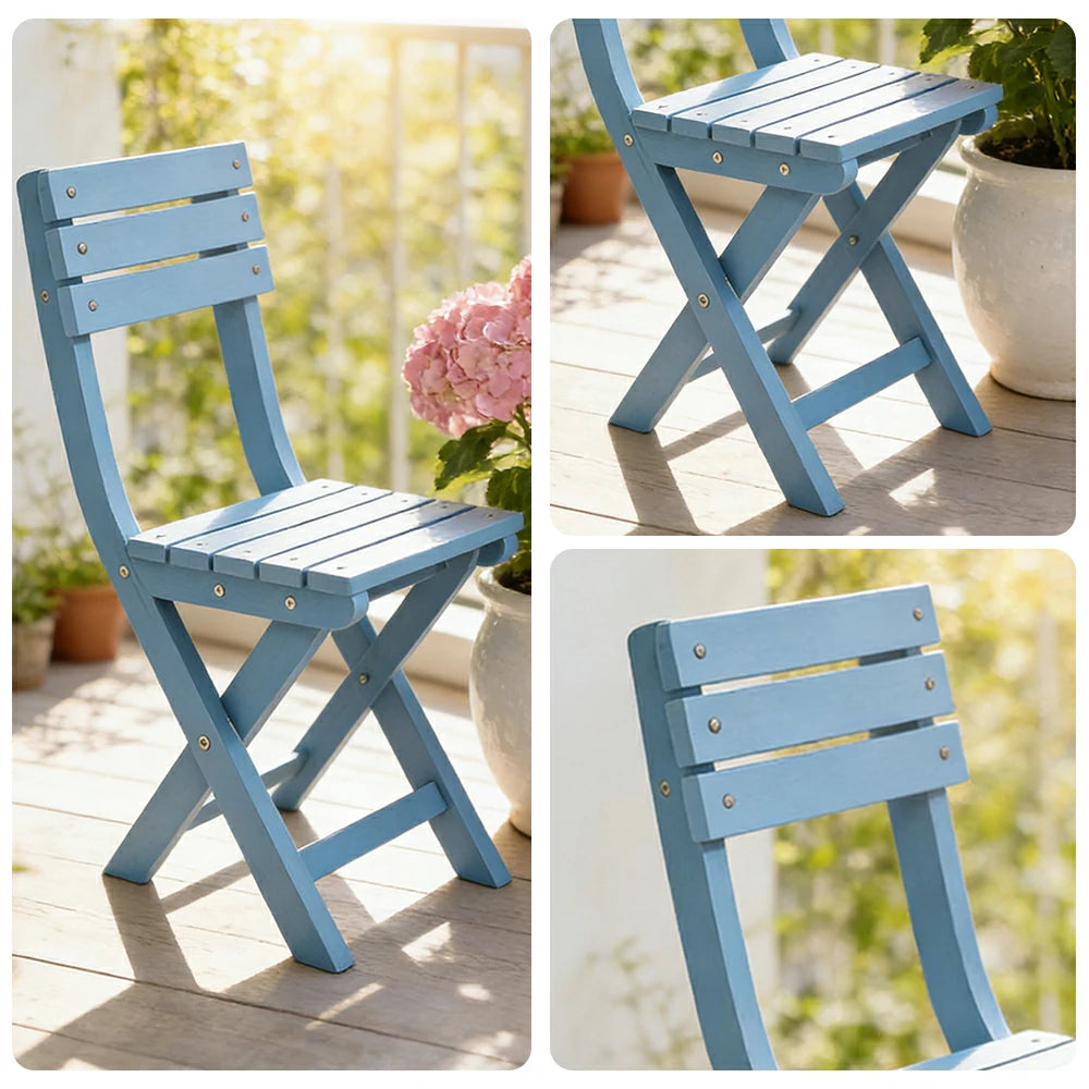 SOLARA Folding Outdoor Chair - Waterproof Anti-Rot Solid Timber - Portable Heavy-Duty Space-Saving Design - Blue
