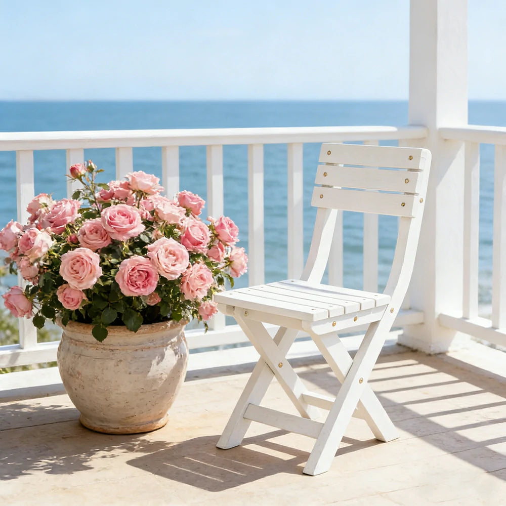 SOLARA Folding Outdoor Chair - Waterproof Anti-Rot Solid Timber - Portable Heavy-Duty Space-Saving Design - White