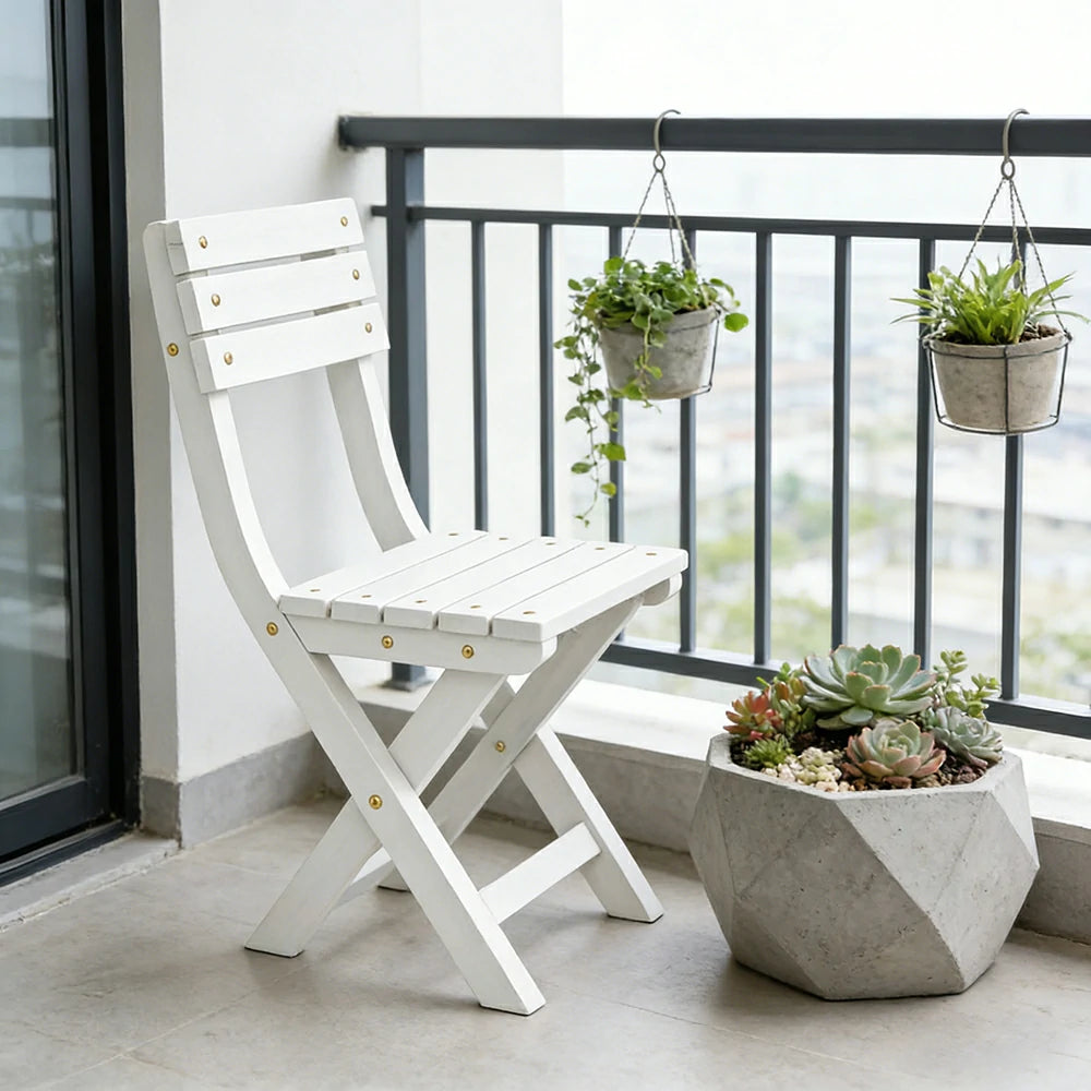 SOLARA Folding Outdoor Chair - Waterproof Anti-Rot Solid Timber - Portable Heavy-Duty Space-Saving Design - White