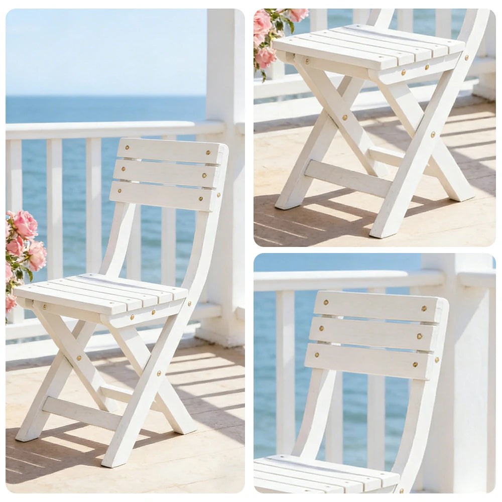 SOLARA Folding Outdoor Chair - Waterproof Anti-Rot Solid Timber - Portable Heavy-Duty Space-Saving Design - White