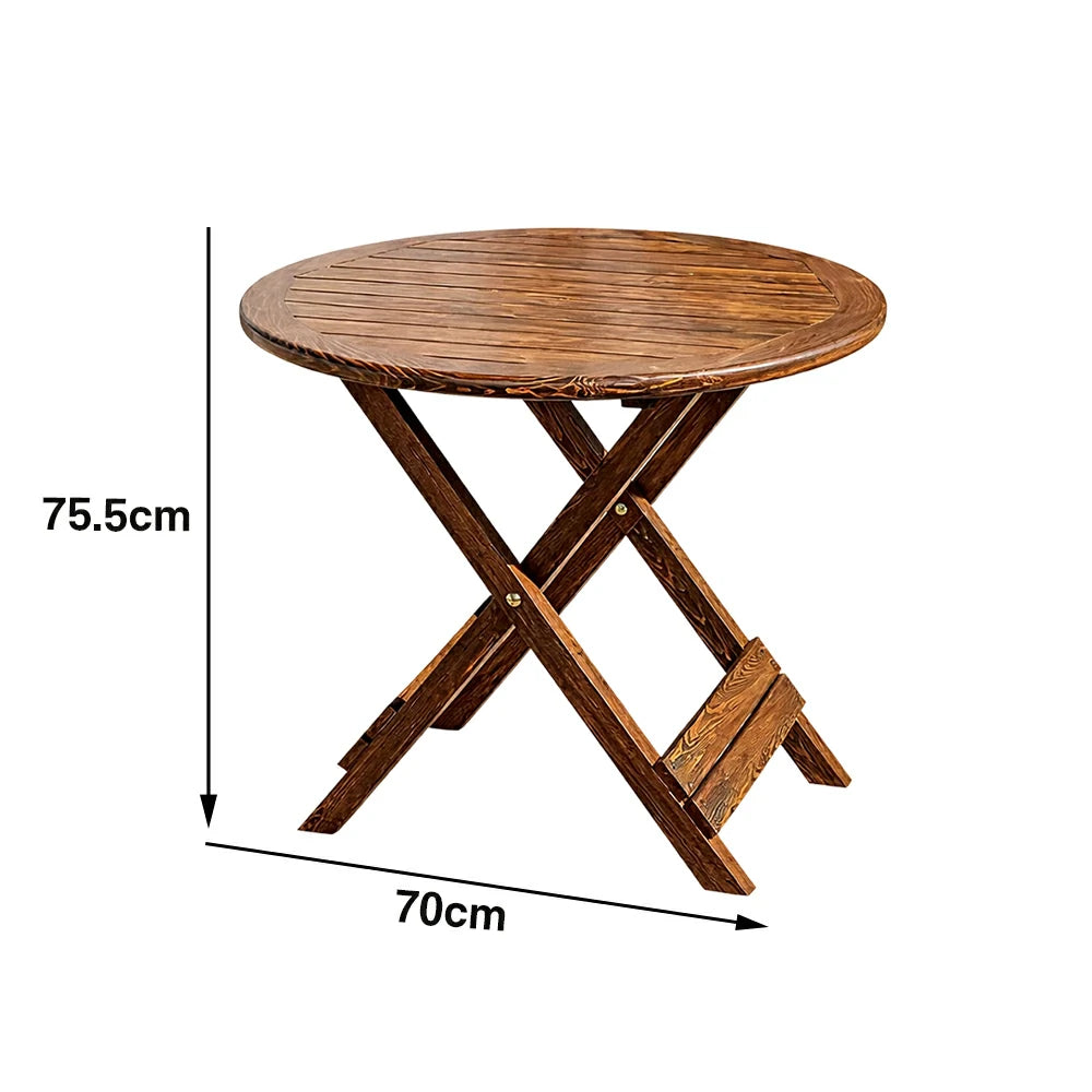 SOLARA Folding Round Table - Waterproof Anti-Rot Solid Timber - Heavy-Duty Portable Space-Saving Design - Brown