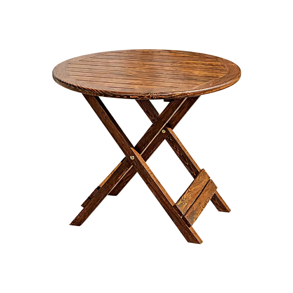 SOLARA Folding Round Table - Waterproof Anti-Rot Solid Timber - Heavy-Duty Portable Space-Saving Design - Brown