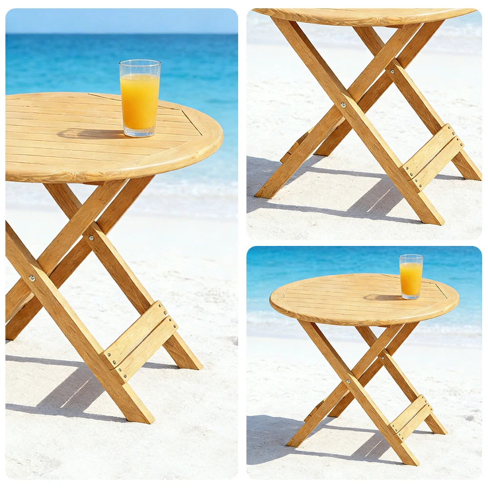 SOLARA Folding Round Table - Waterproof Anti-Rot Solid Timber - Heavy-Duty Portable Space-Saving Design - Yellow