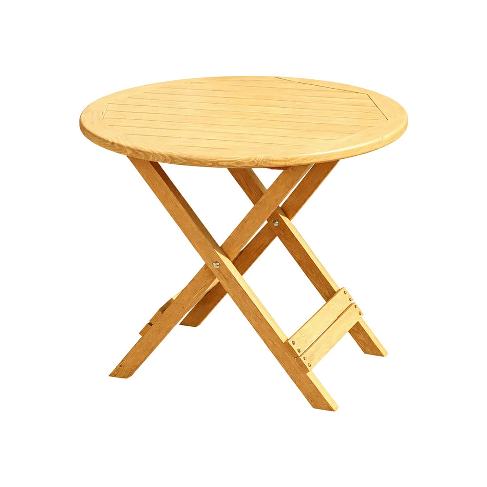 SOLARA Folding Round Table - Waterproof Anti-Rot Solid Timber - Heavy-Duty Portable Space-Saving Design - Yellow