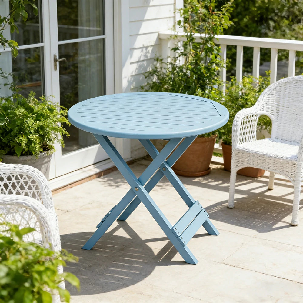 SOLARA Folding Round Table - Waterproof Anti-Rot Solid Timber - Heavy-Duty Portable Space-Saving Design - Blue