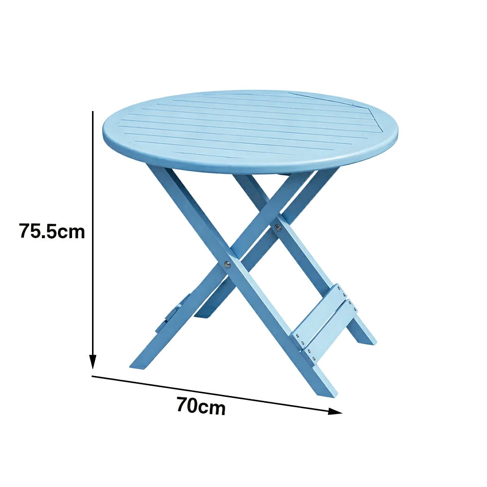 SOLARA Folding Round Table - Waterproof Anti-Rot Solid Timber - Heavy-Duty Portable Space-Saving Design - Blue