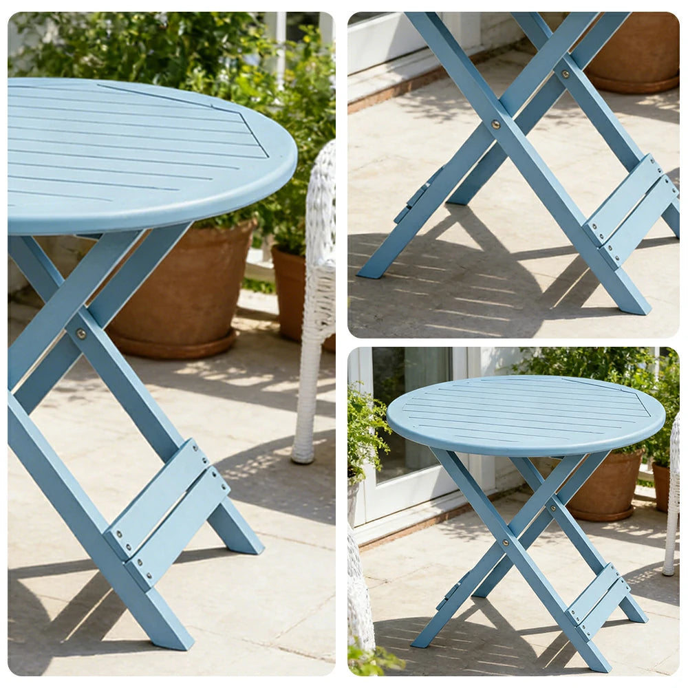 SOLARA Folding Round Table - Waterproof Anti-Rot Solid Timber - Heavy-Duty Portable Space-Saving Design - Blue