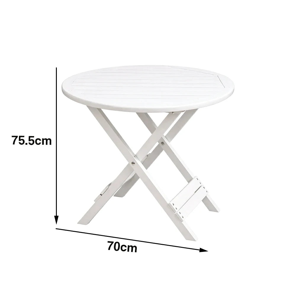 SOLARA Folding Round Table - Waterproof Anti-Rot Solid Timber - Heavy-Duty Portable Space-Saving Design - White