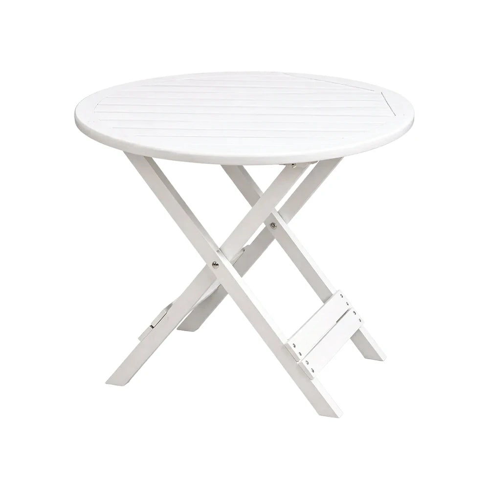 SOLARA Folding Round Table - Waterproof Anti-Rot Solid Timber - Heavy-Duty Portable Space-Saving Design - White