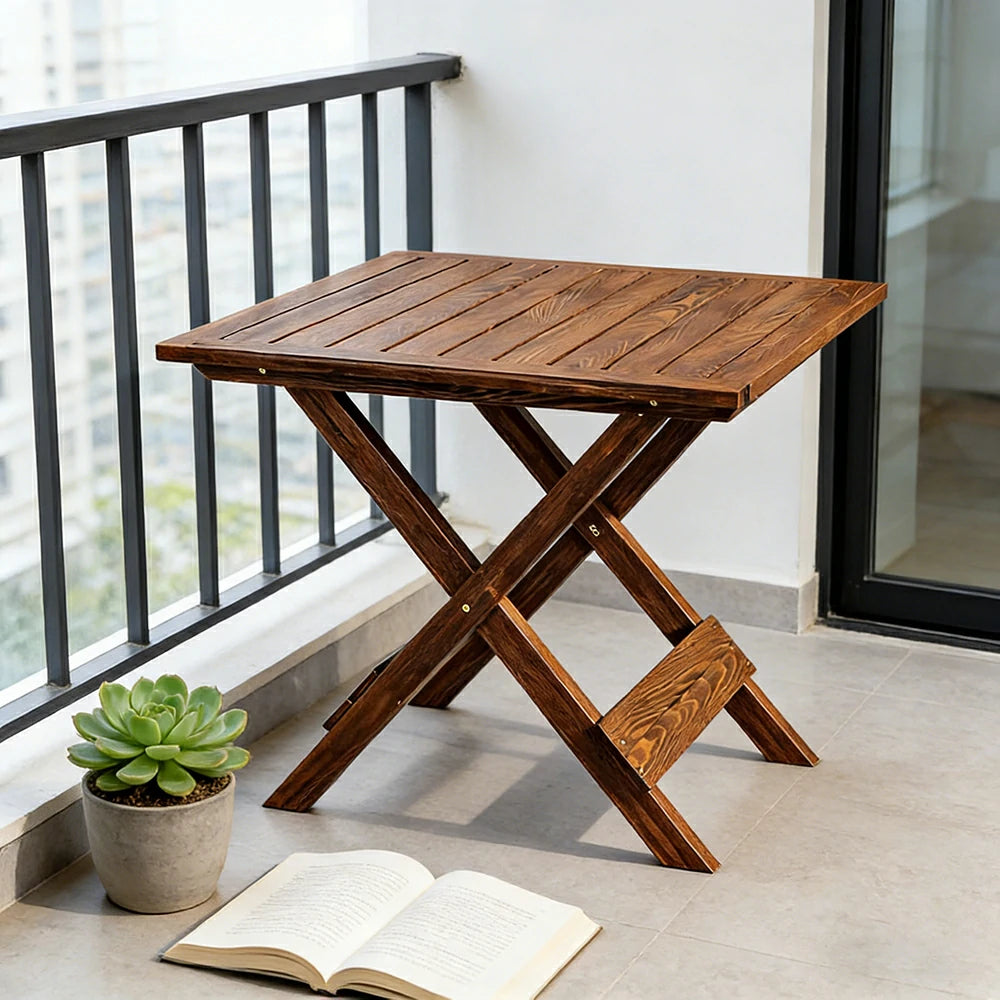 SOLARA Folding Square Table - Waterproof Anti-Rot Solid Timber - Heavy-Duty Portable Space-Saving Design - Brown