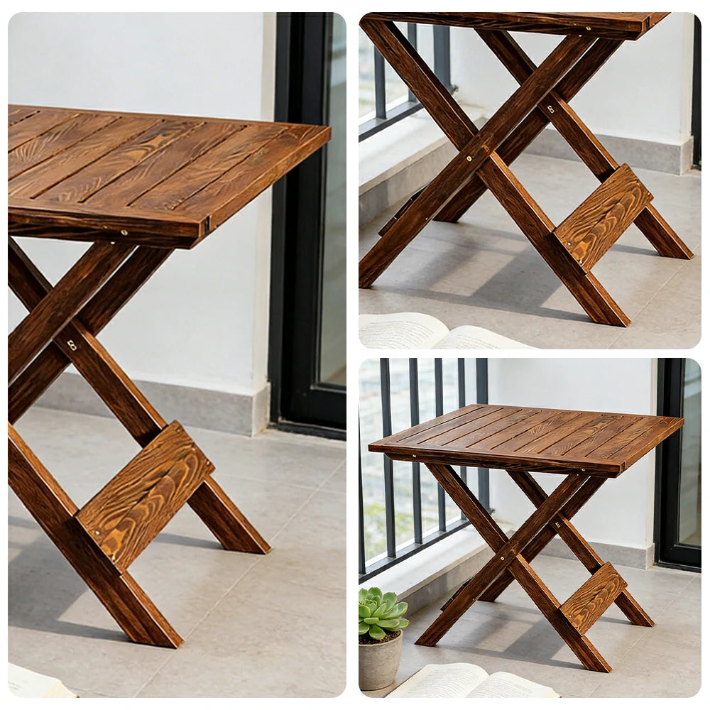 SOLARA Folding Square Table - Waterproof Anti-Rot Solid Timber - Heavy-Duty Portable Space-Saving Design - Brown