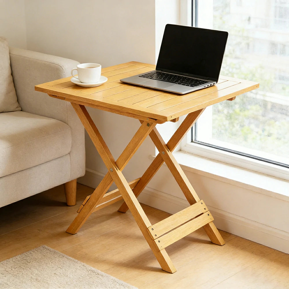 SOLARA Folding Square Table - Waterproof Anti-Rot Solid Timber - Heavy-Duty Portable Space-Saving Design - Yellow