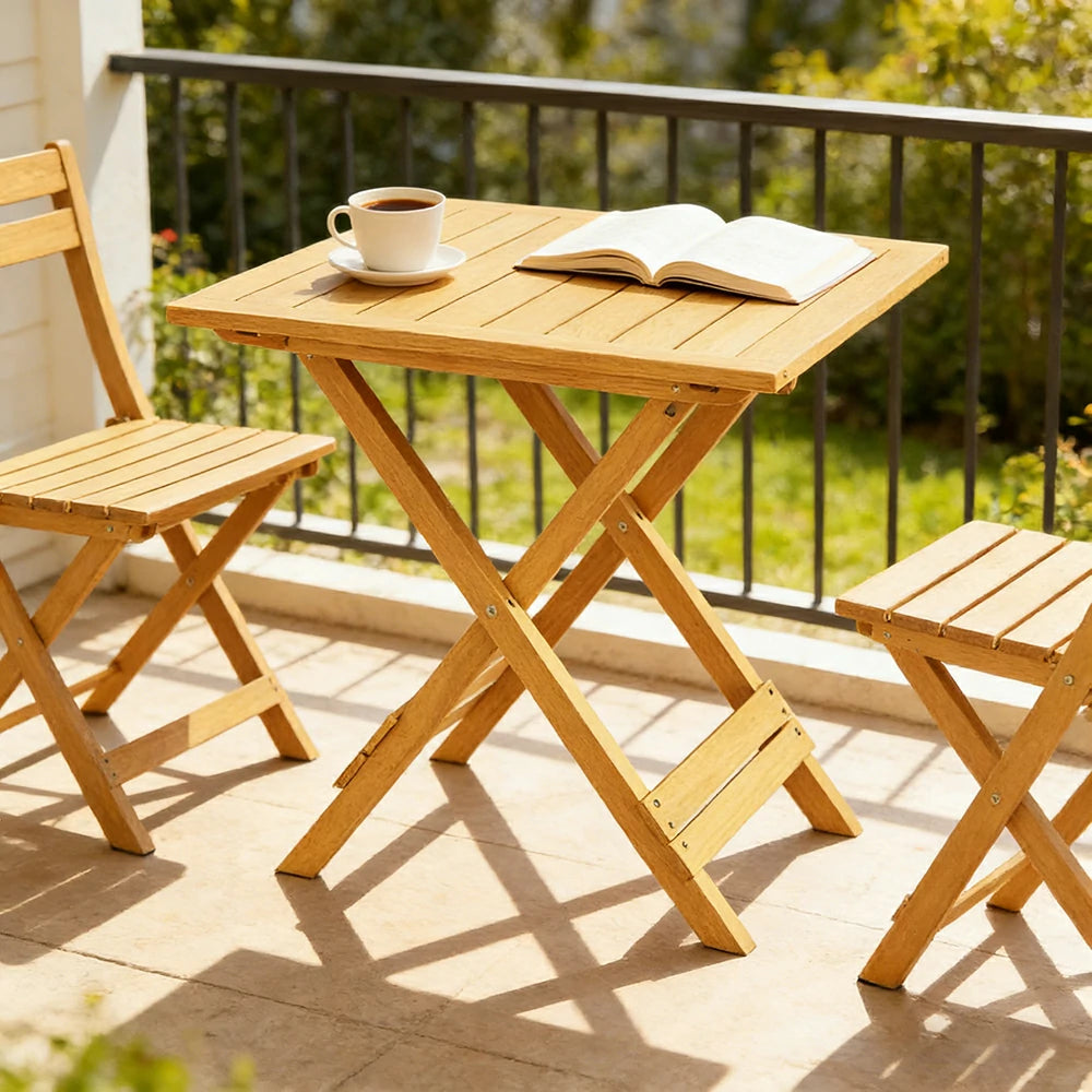 SOLARA Folding Square Table - Waterproof Anti-Rot Solid Timber - Heavy-Duty Portable Space-Saving Design - Yellow