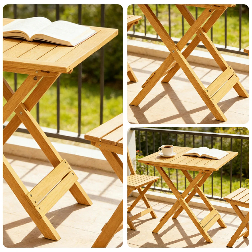 SOLARA Folding Square Table - Waterproof Anti-Rot Solid Timber - Heavy-Duty Portable Space-Saving Design - Yellow
