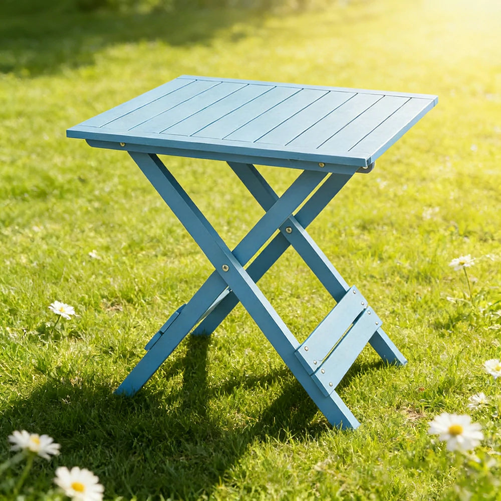 SOLARA Folding Square Table - Waterproof Anti-Rot Solid Timber - Heavy-Duty Portable Space-Saving Design - Blue