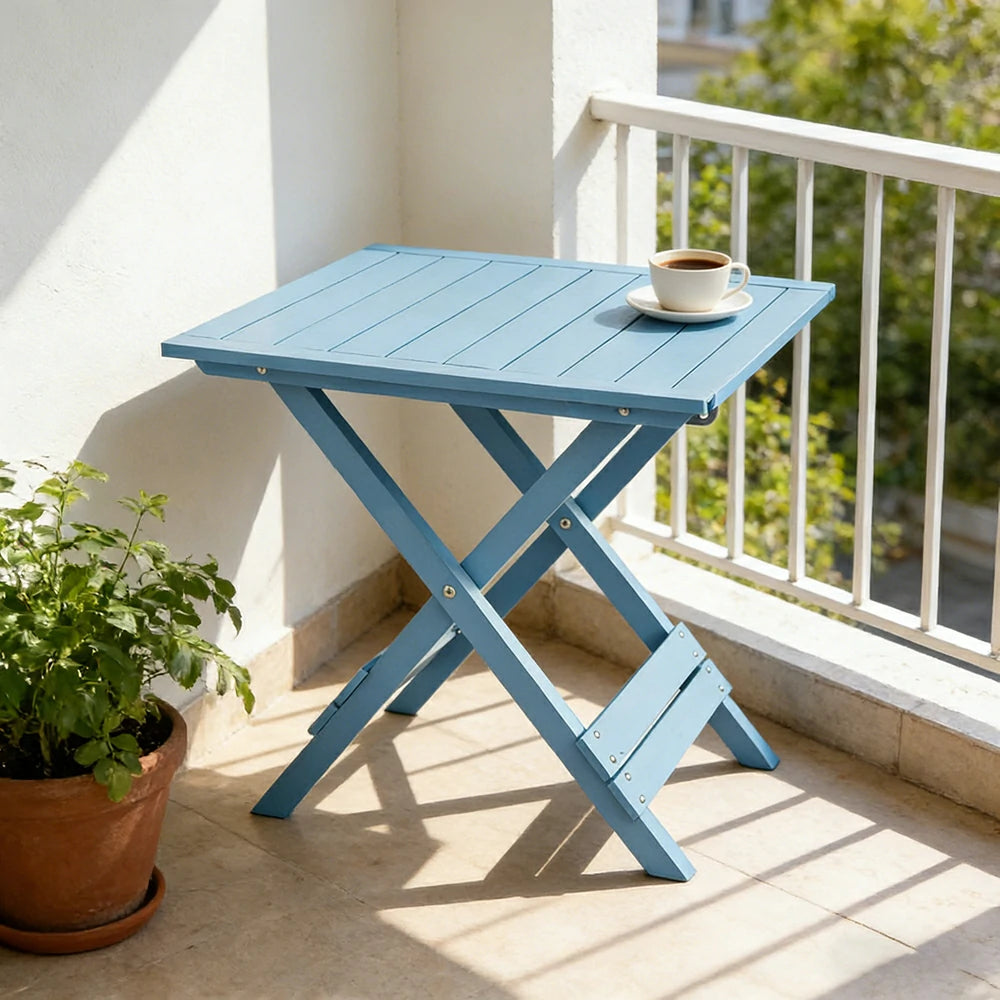 SOLARA Folding Square Table - Waterproof Anti-Rot Solid Timber - Heavy-Duty Portable Space-Saving Design - Blue