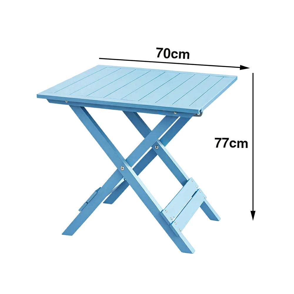 SOLARA Folding Square Table - Waterproof Anti-Rot Solid Timber - Heavy-Duty Portable Space-Saving Design - Blue