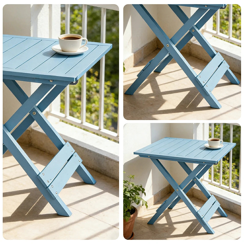 SOLARA Folding Square Table - Waterproof Anti-Rot Solid Timber - Heavy-Duty Portable Space-Saving Design - Blue