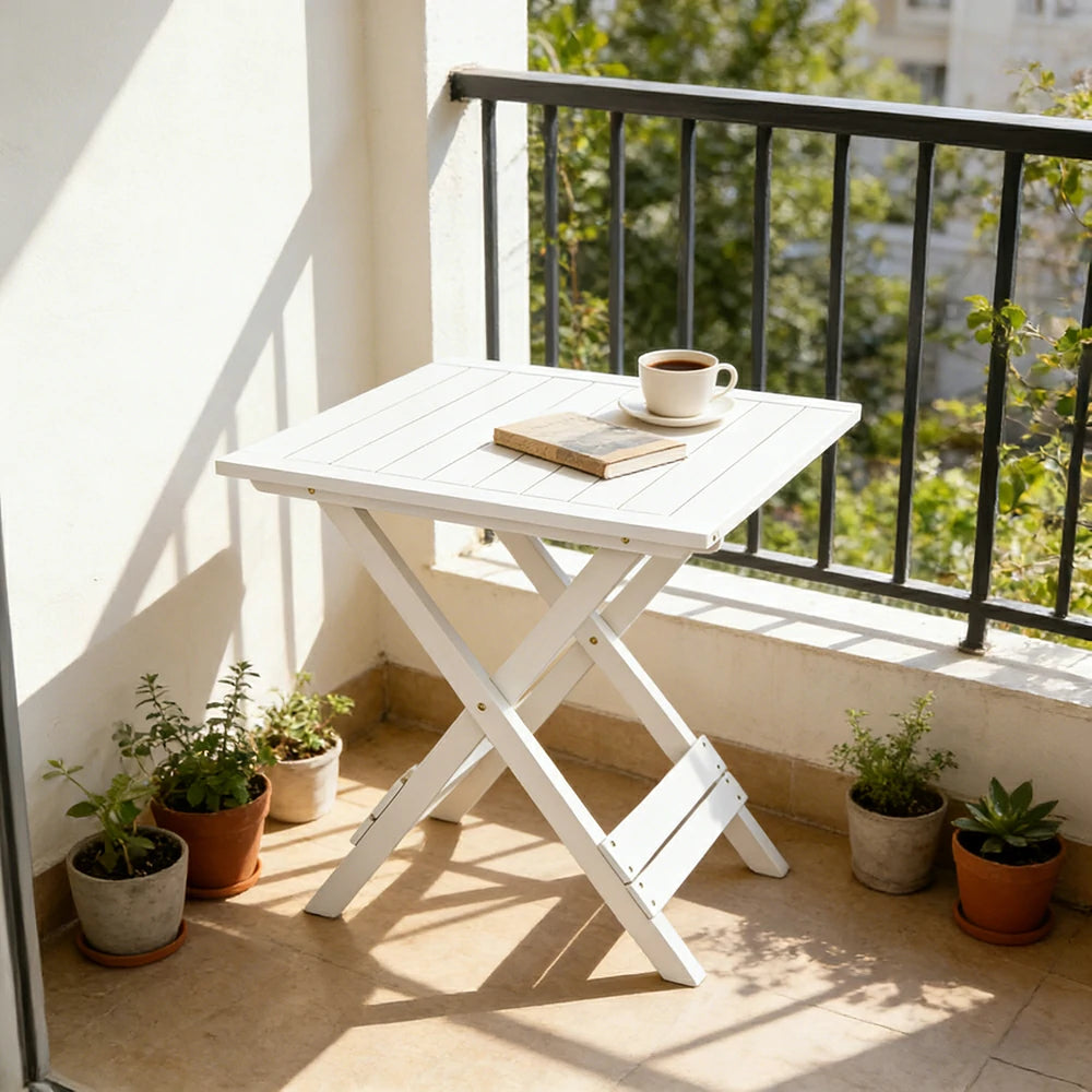 SOLARA Folding Square Table - Waterproof Anti-Rot Solid Timber - Heavy-Duty Portable Space-Saving Design - White