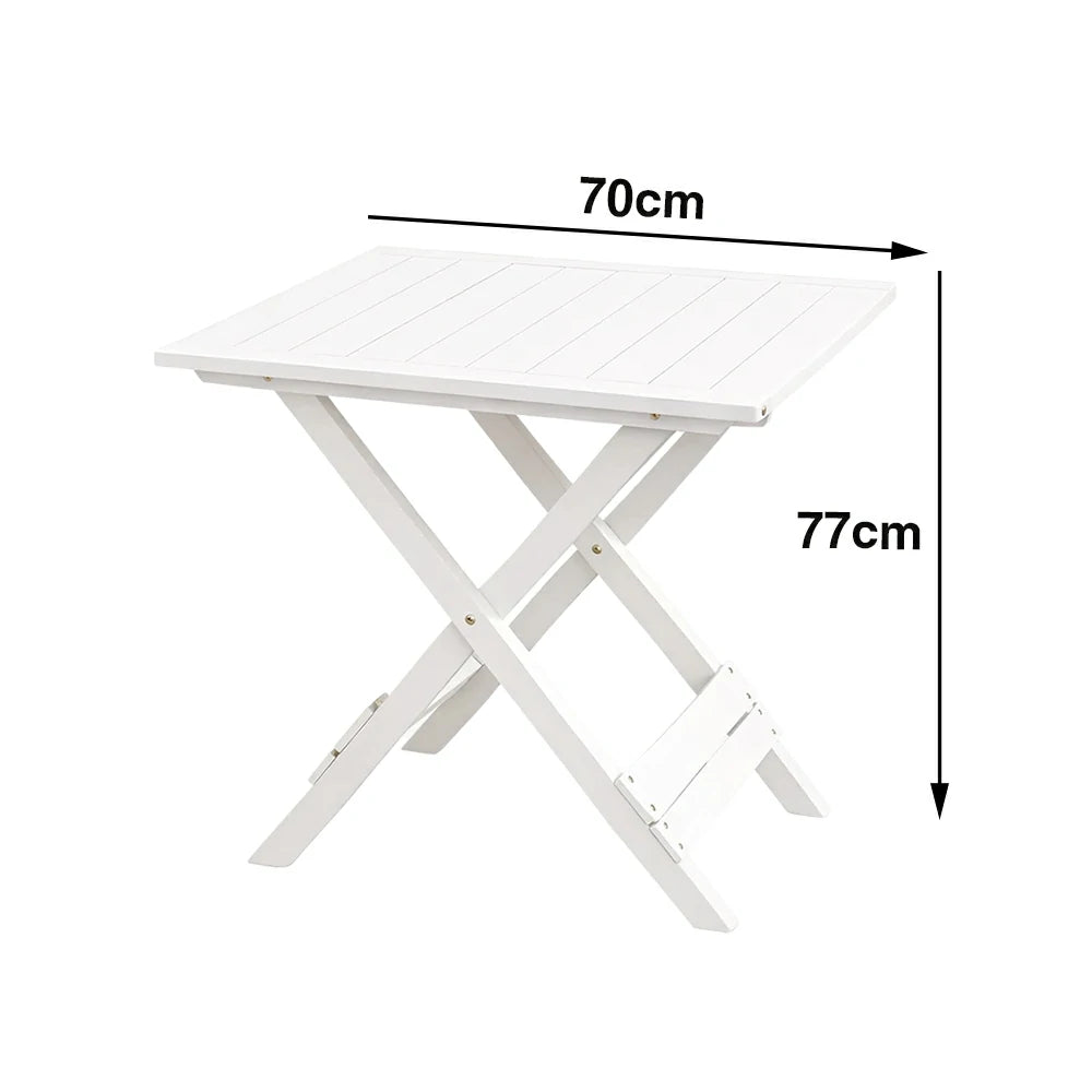 SOLARA Folding Square Table - Waterproof Anti-Rot Solid Timber - Heavy-Duty Portable Space-Saving Design - White