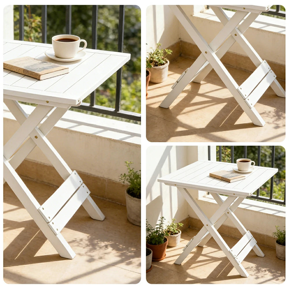 SOLARA Folding Square Table - Waterproof Anti-Rot Solid Timber - Heavy-Duty Portable Space-Saving Design - White