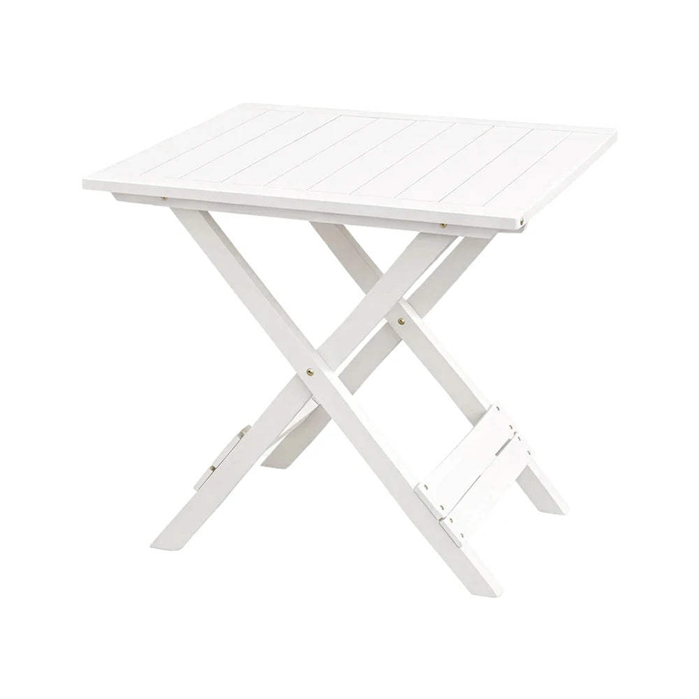SOLARA Folding Square Table - Waterproof Anti-Rot Solid Timber - Heavy-Duty Portable Space-Saving Design - White