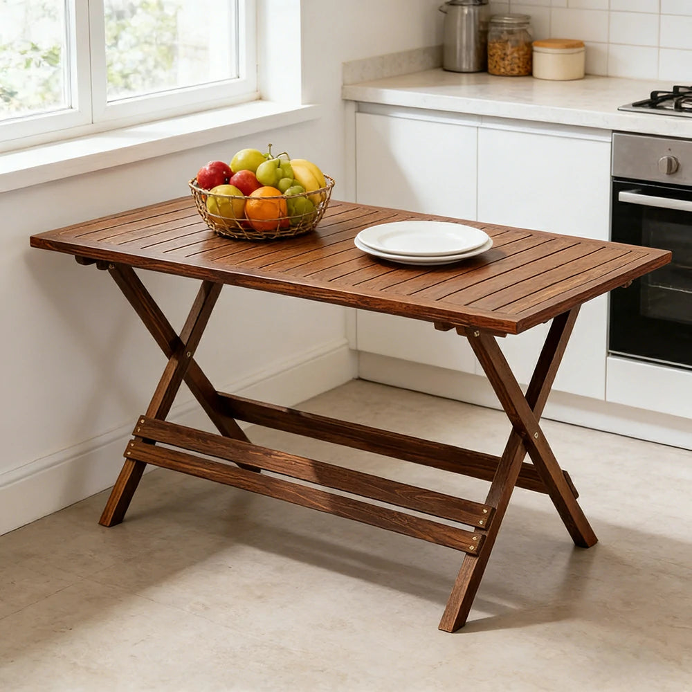 SOLARA Folding Long Table - Waterproof Anti-Rot Solid Timber - Heavy-Duty Portable Space-Saving Design - Brown
