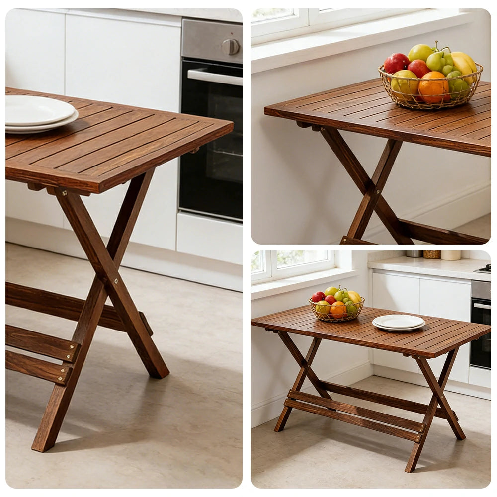 SOLARA Folding Long Table - Waterproof Anti-Rot Solid Timber - Heavy-Duty Portable Space-Saving Design - Brown