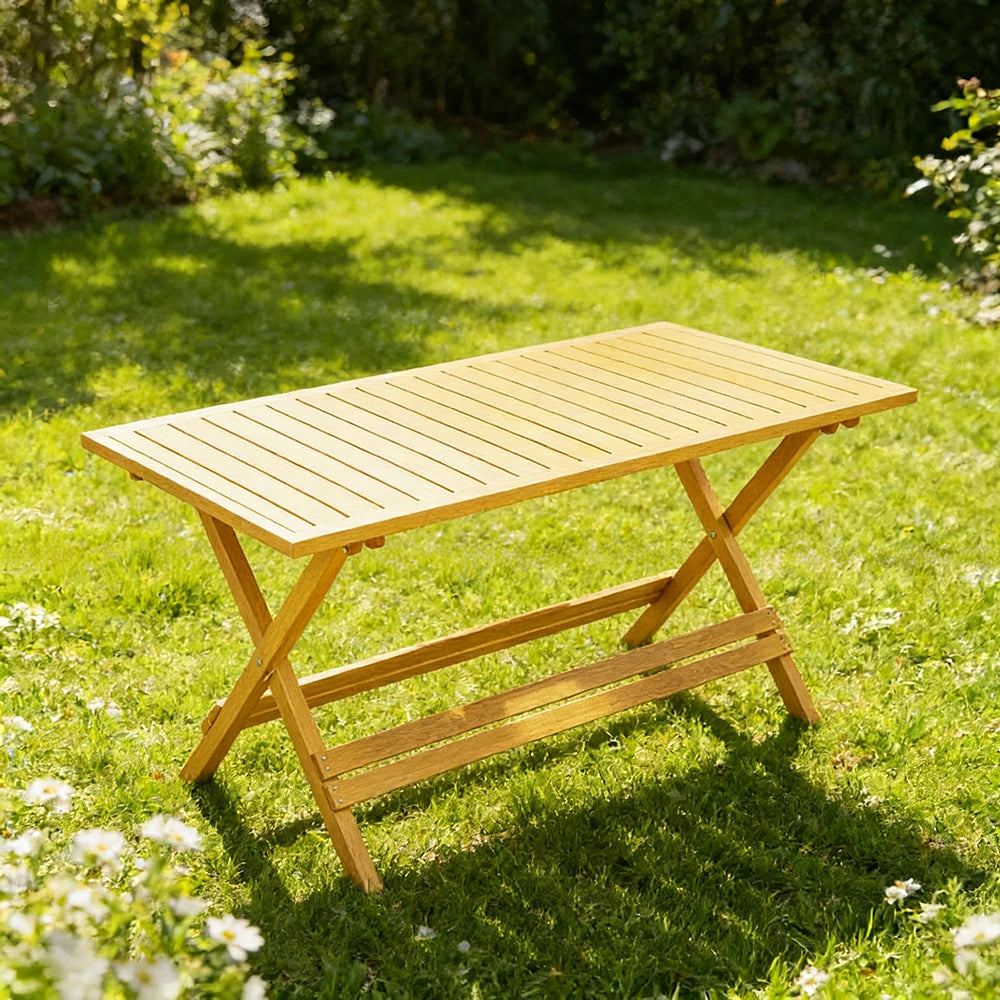 SOLARA Folding Long Table - Waterproof Anti-Rot Solid Timber - Heavy-Duty Portable Space-Saving Design - Yellow