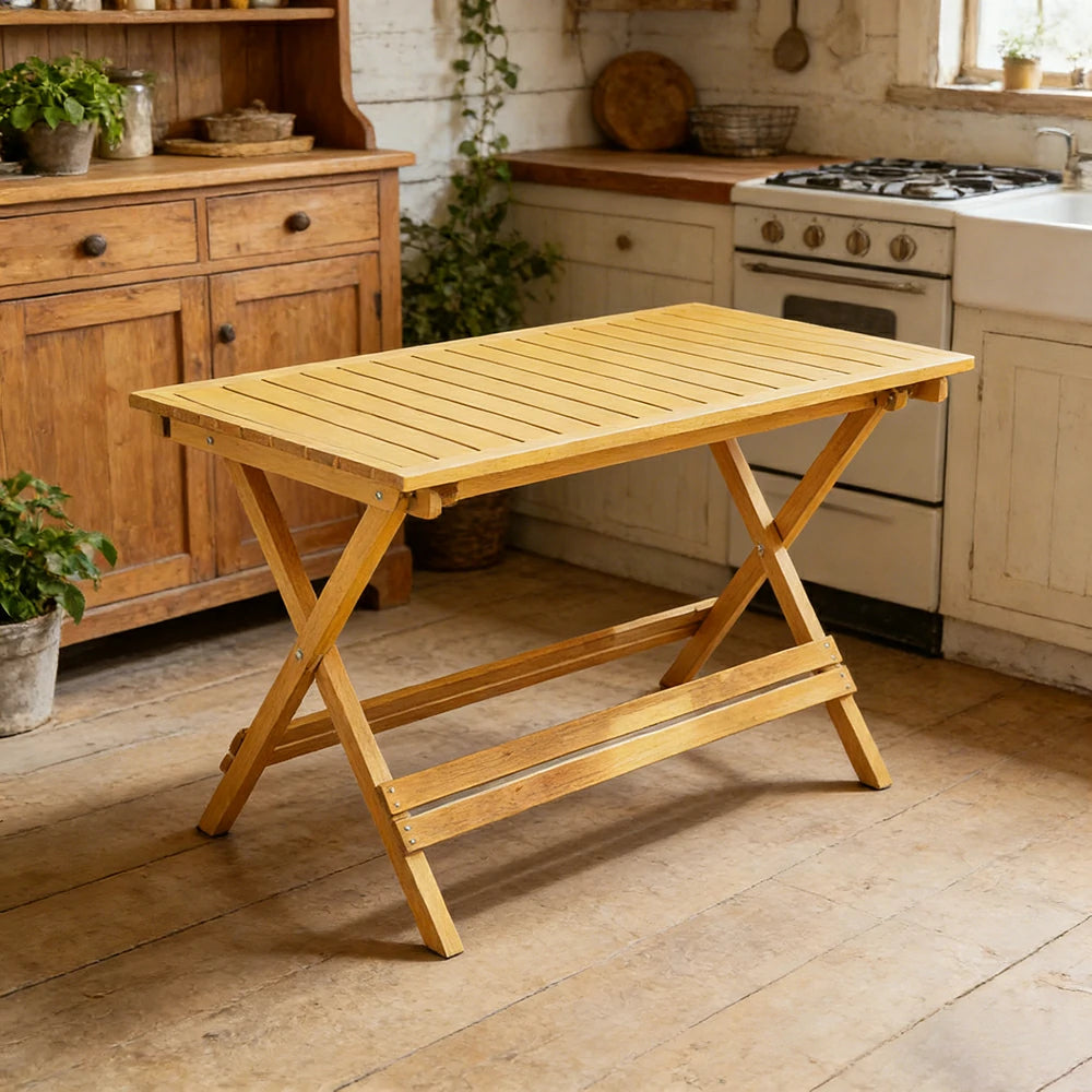 SOLARA Folding Long Table - Waterproof Anti-Rot Solid Timber - Heavy-Duty Portable Space-Saving Design - Yellow