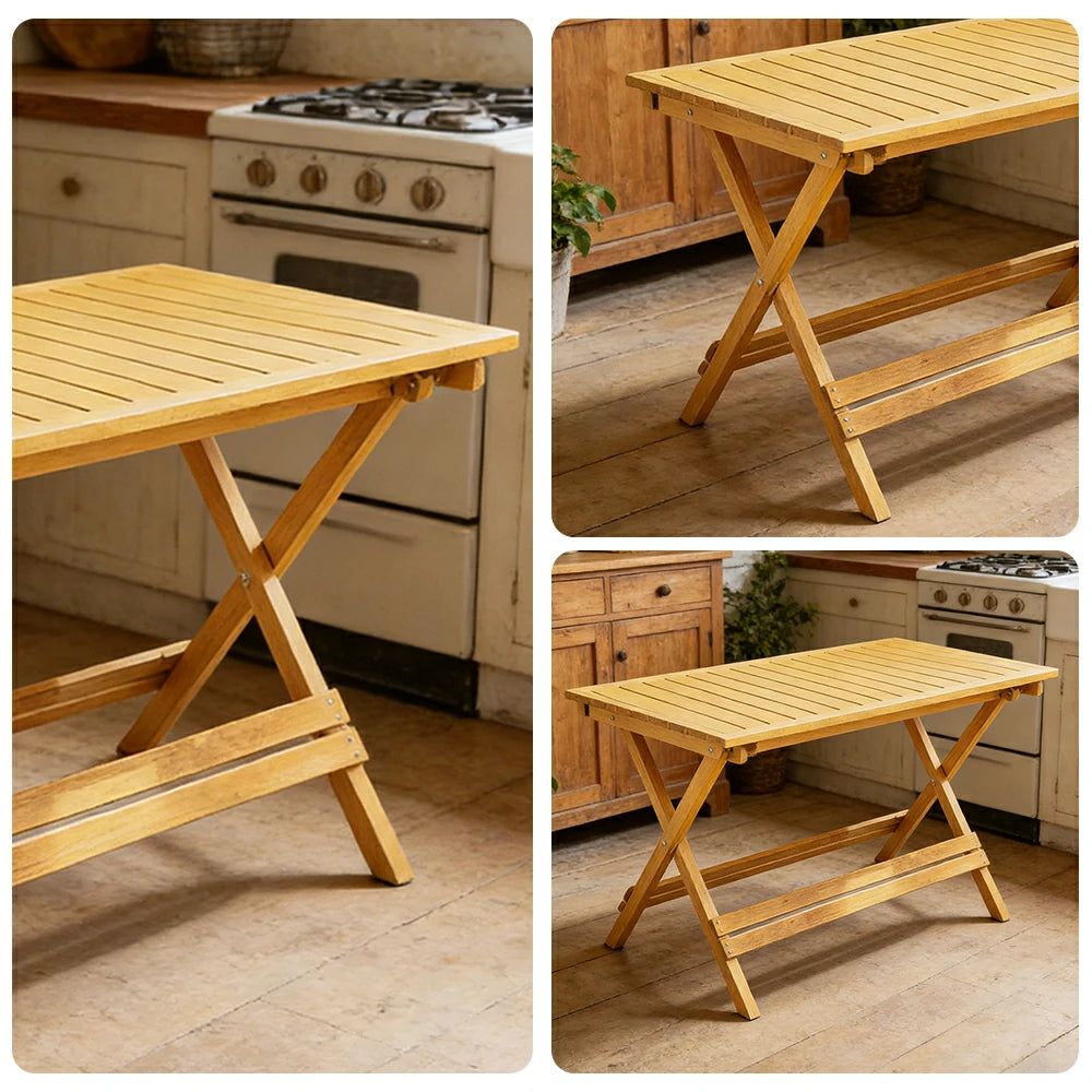 SOLARA Folding Long Table - Waterproof Anti-Rot Solid Timber - Heavy-Duty Portable Space-Saving Design - Yellow