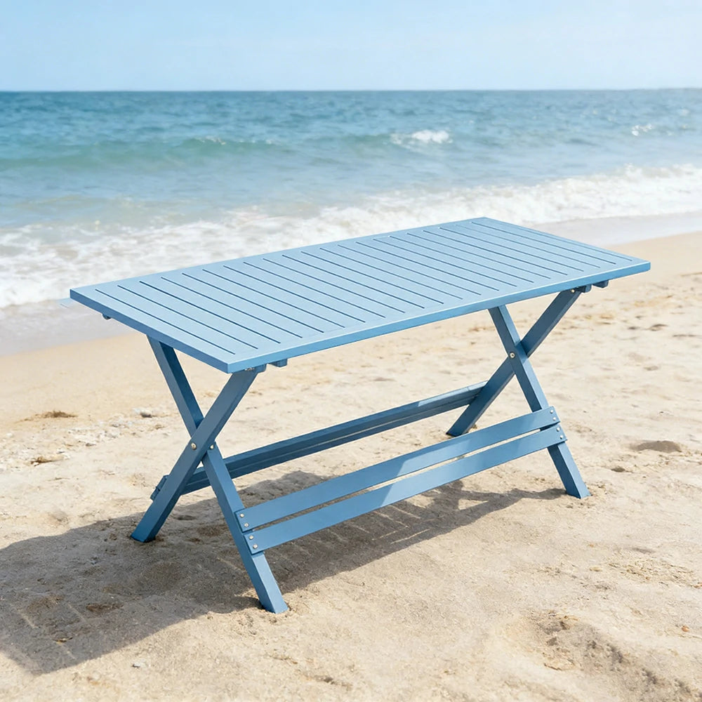 SOLARA Folding Long Table - Waterproof Anti-Rot Solid Timber - Heavy-Duty Portable Space-Saving Design - Blue