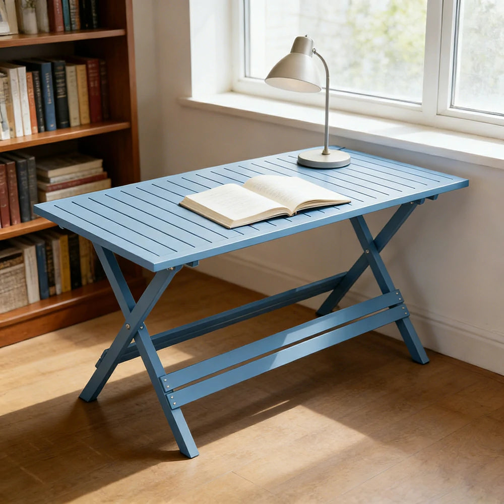 SOLARA Folding Long Table - Waterproof Anti-Rot Solid Timber - Heavy-Duty Portable Space-Saving Design - Blue
