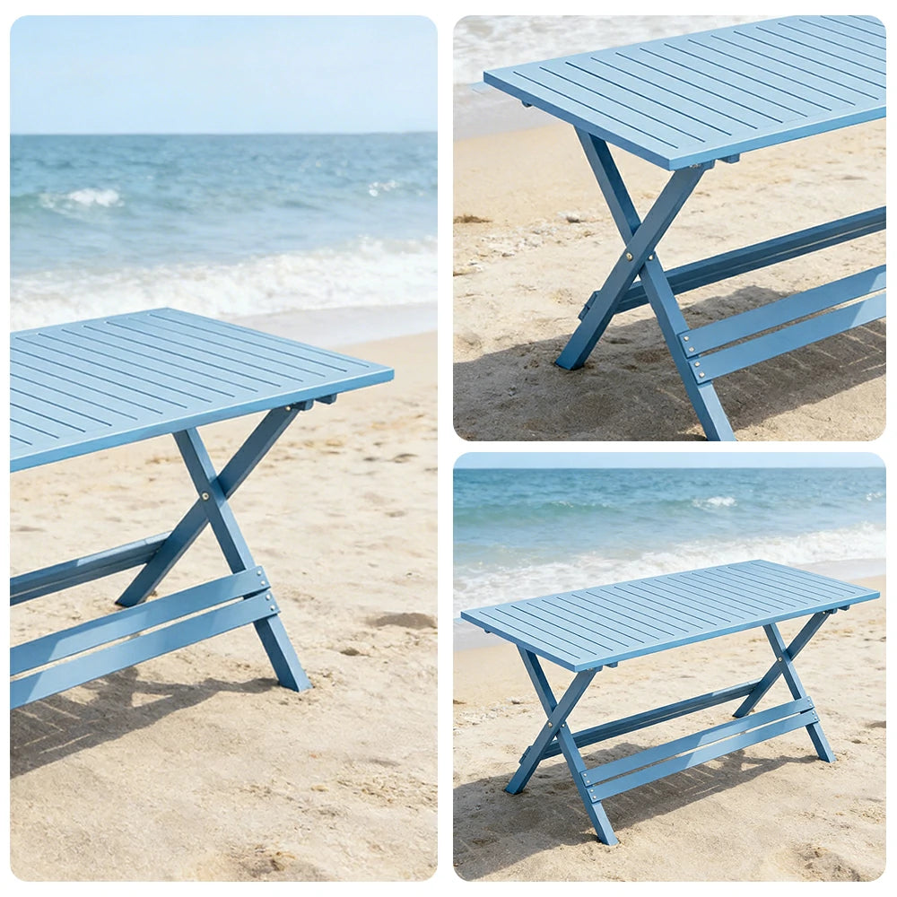 SOLARA Folding Long Table - Waterproof Anti-Rot Solid Timber - Heavy-Duty Portable Space-Saving Design - Blue