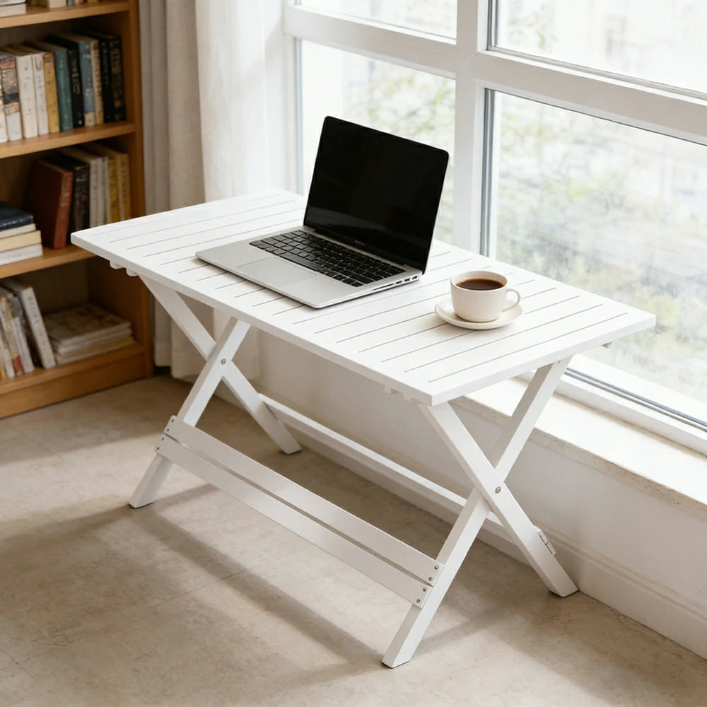 SOLARA Folding Long Table - Waterproof Anti-Rot Solid Timber - Heavy-Duty Portable Space-Saving Design - White
