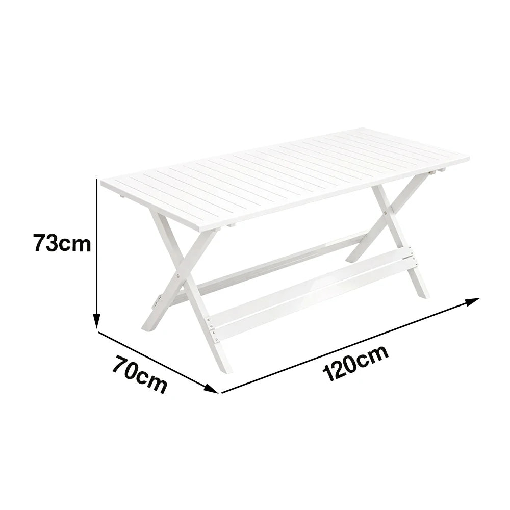 SOLARA Folding Long Table - Waterproof Anti-Rot Solid Timber - Heavy-Duty Portable Space-Saving Design - White