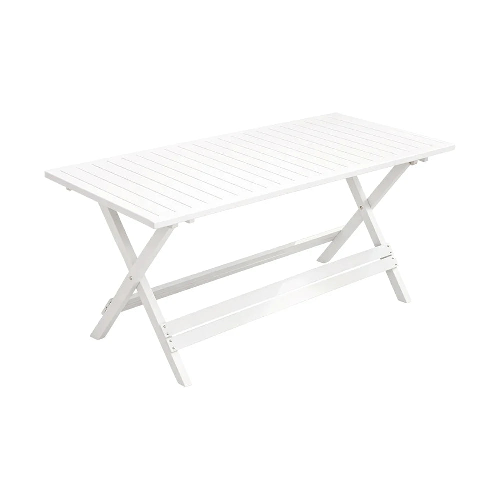 SOLARA Folding Long Table - Waterproof Anti-Rot Solid Timber - Heavy-Duty Portable Space-Saving Design - White