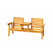 SOLARA Solid Wood Two-Seater Bench Chair with Integrated Centre Table - Seamless Full-Panel Timber Design, Thickened Reclined Backrest - Yellow