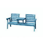 SOLARA Solid Wood Two-Seater Bench Chair with Integrated Centre Table - Seamless Full-Panel Timber Design, Thickened Reclined Backrest - Blue