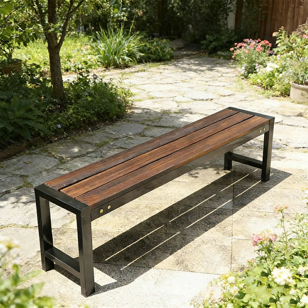 SOLARA 120/150cm Outdoor Bench Seat - Heavy-Duty Cast Aluminium Frame, Solid Timber Slats, Weather-Resistant & Ground-Fixable Design - Walnut