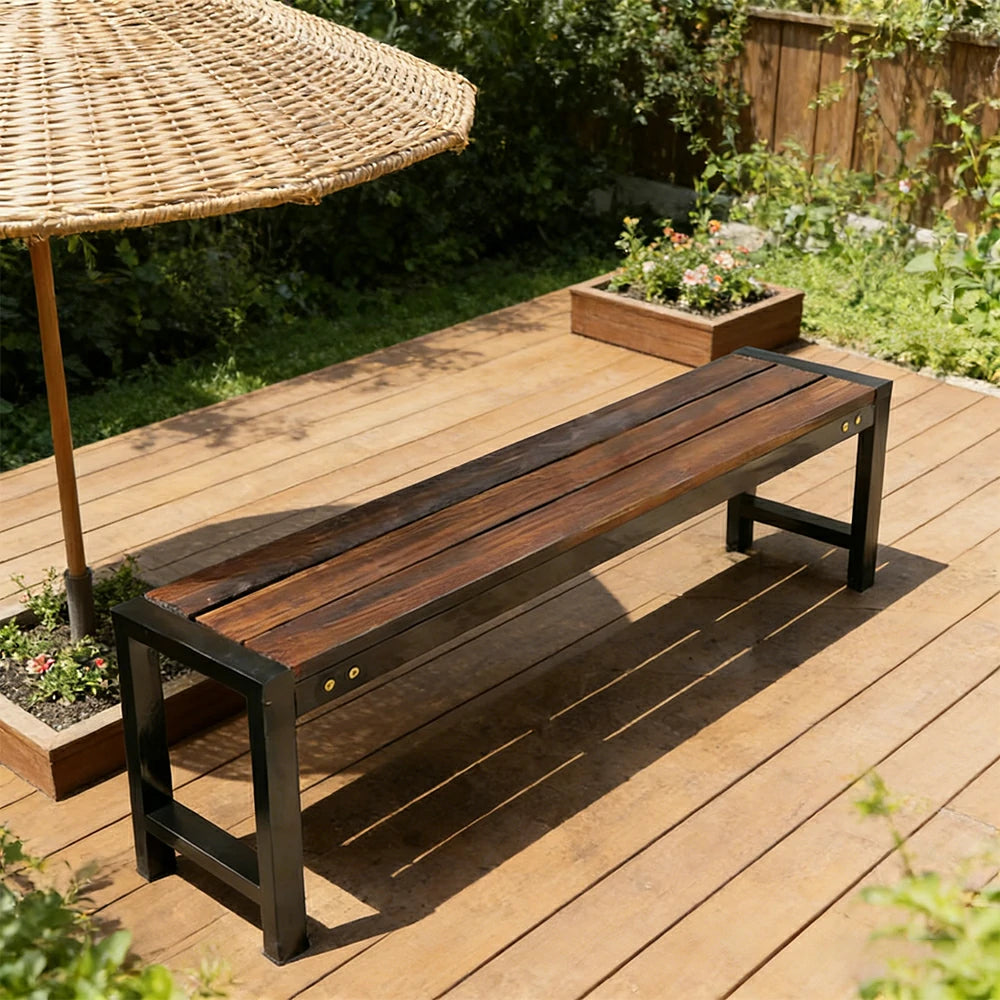 SOLARA 120/150cm Outdoor Bench Seat - Heavy-Duty Cast Aluminium Frame, Solid Timber Slats, Weather-Resistant & Ground-Fixable Design - Walnut
