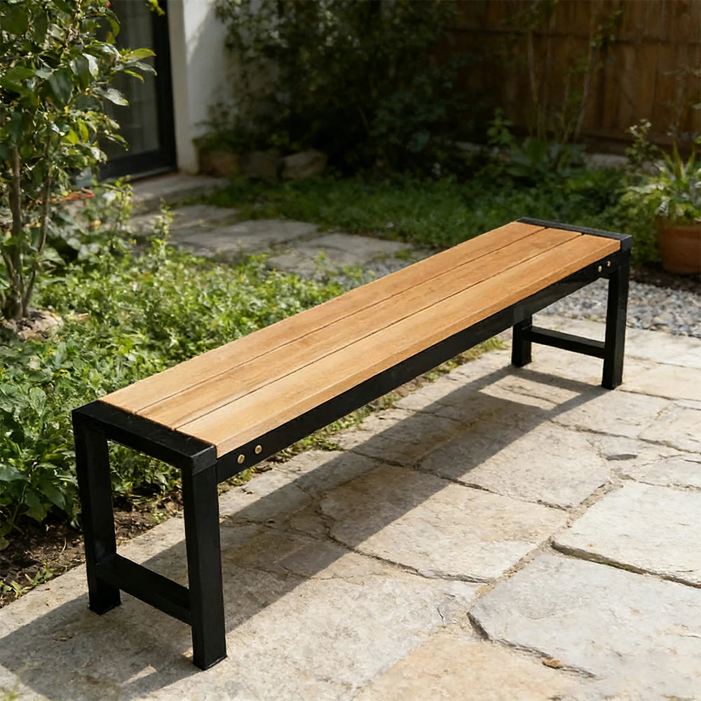 SOLARA 120/150cm Outdoor Bench Seat - Heavy-Duty Cast Aluminium Frame, Solid Timber Slats, Weather-Resistant & Ground-Fixable Design - Wood