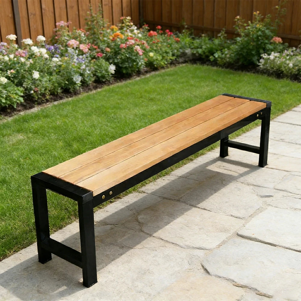 SOLARA 120/150cm Outdoor Bench Seat - Heavy-Duty Cast Aluminium Frame, Solid Timber Slats, Weather-Resistant & Ground-Fixable Design - Wood
