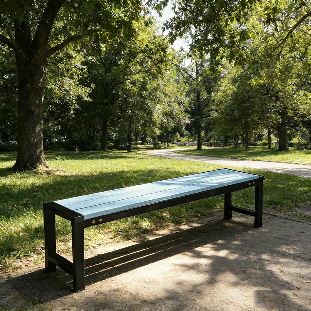 SOLARA 120/150cm Outdoor Bench Seat - Heavy-Duty Cast Aluminium Frame, Solid Timber Slats, Weather-Resistant & Ground-Fixable Design - Blue