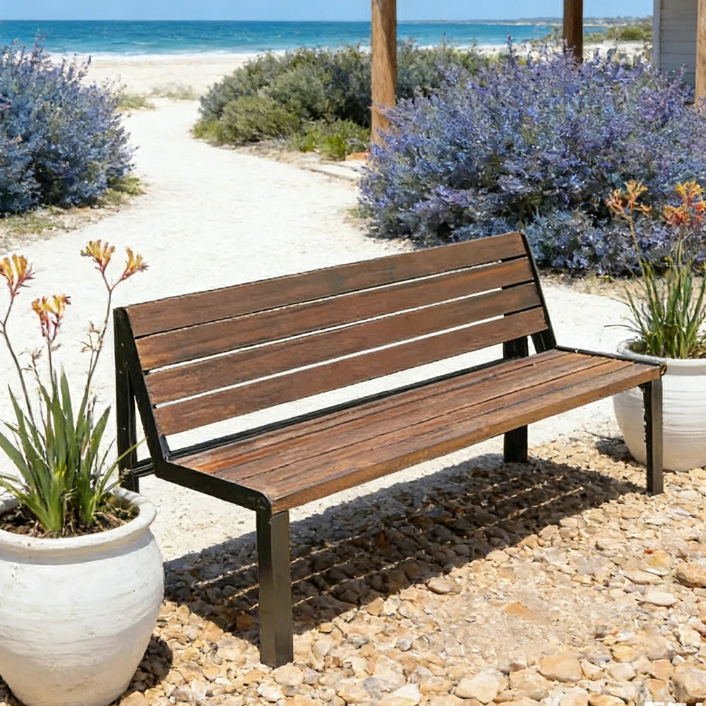 SOLARA 120/150cm Outdoor Bench Seat with Backrest - Heavy-Duty Cast Aluminium Frame, Solid Timber Slats, Weather-Resistant & Ground-Fixable - Walnut