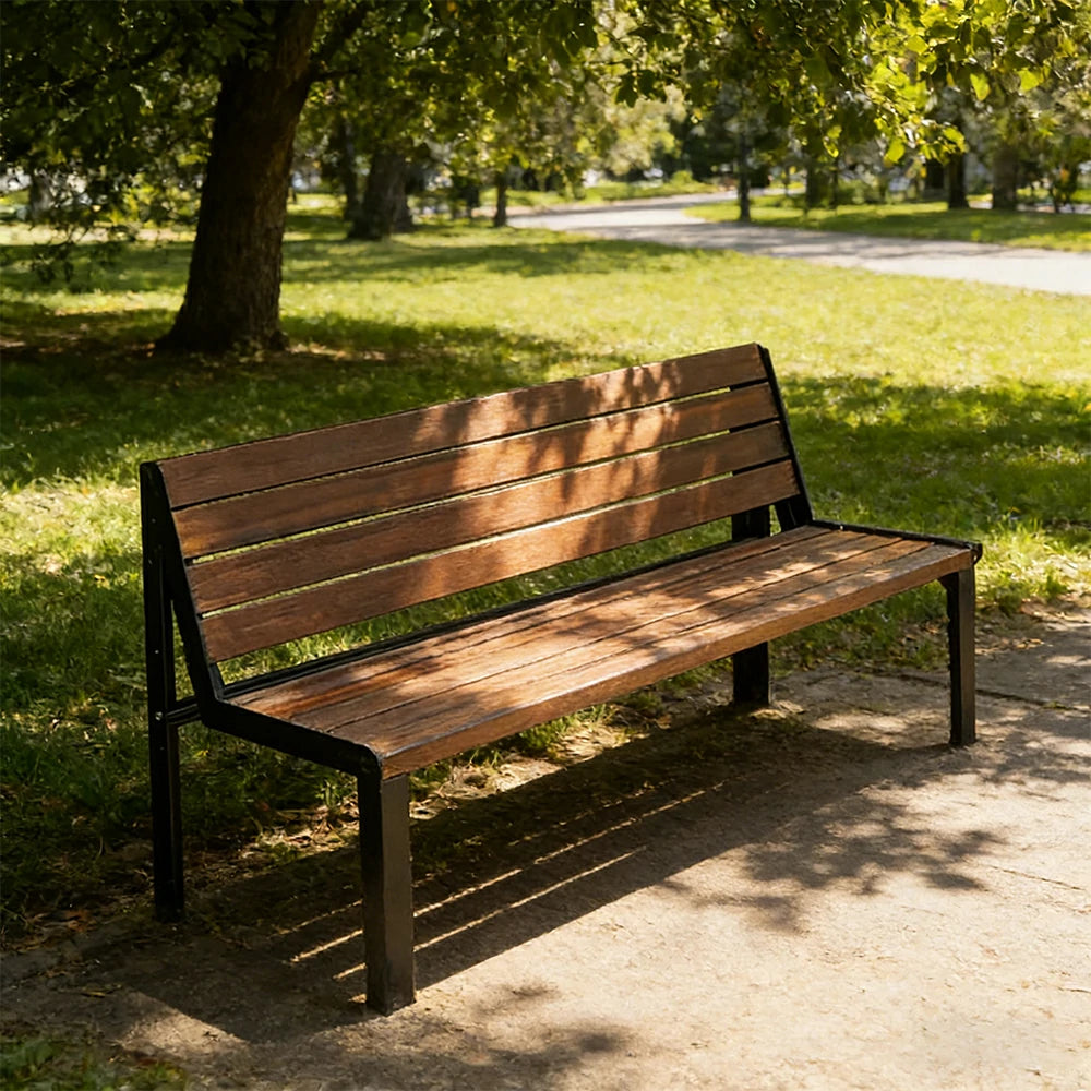 SOLARA 120/150cm Outdoor Bench Seat with Backrest - Heavy-Duty Cast Aluminium Frame, Solid Timber Slats, Weather-Resistant & Ground-Fixable - Walnut