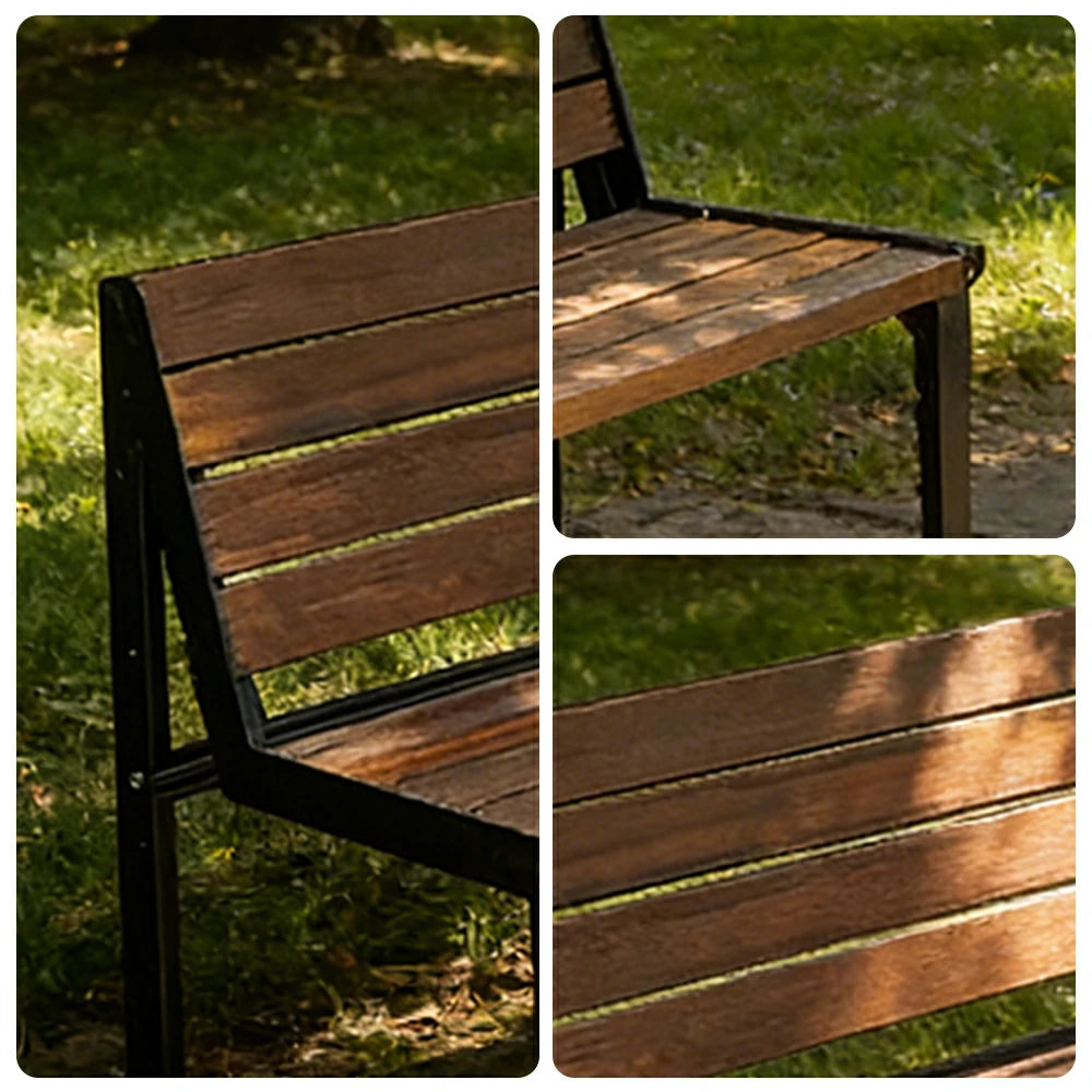 SOLARA 120/150cm Outdoor Bench Seat with Backrest - Heavy-Duty Cast Aluminium Frame, Solid Timber Slats, Weather-Resistant & Ground-Fixable - Walnut